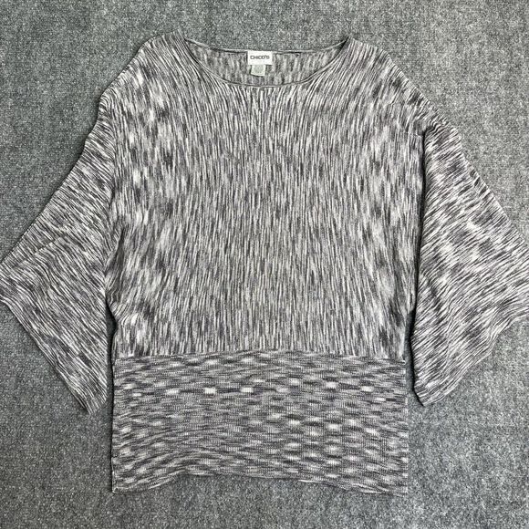 Chico's Sweaters - Chicos Sweater Size 2 Large Gray 3/4 Dolman Sleeve Metallic Thread Accent